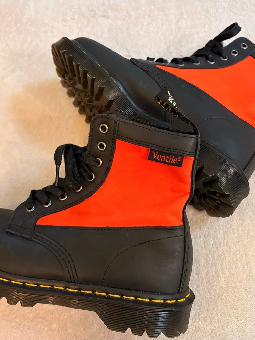 Dr. Martens 1460 Panel Made in England Black Orange Leather Lace-Up Combat Boot
